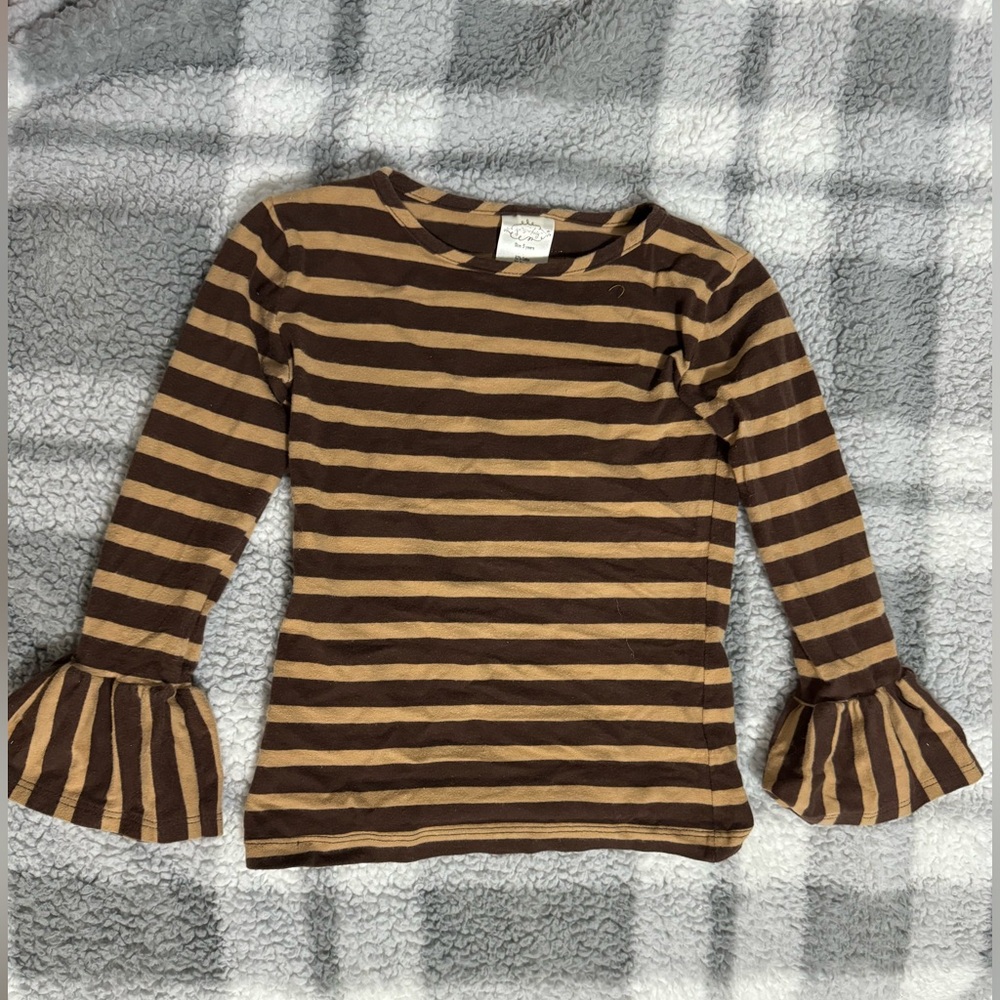 Persnickety size 5 two-tone brown striped shirt with flared sleeves